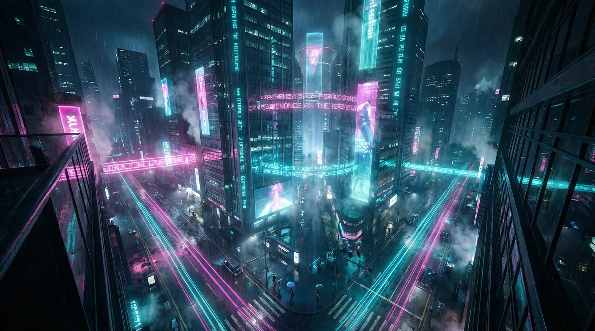 猎艳大秦 竖屏短剧平台首页背景 - 赛博朋克都市夜景